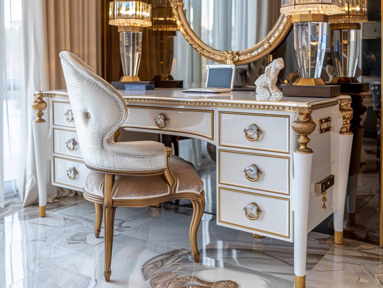 10 inspiracji na odnawianie starych biurek w stylu glamour.