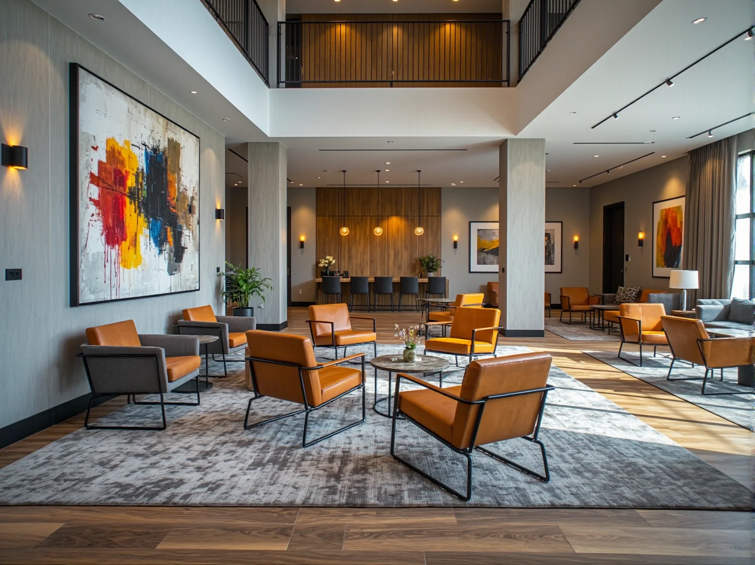 Eleganckie fotele w hotelowym lobby. Dwa stylowe modele tworzące komfortową przestrzeń do odpoczynku dla gości.