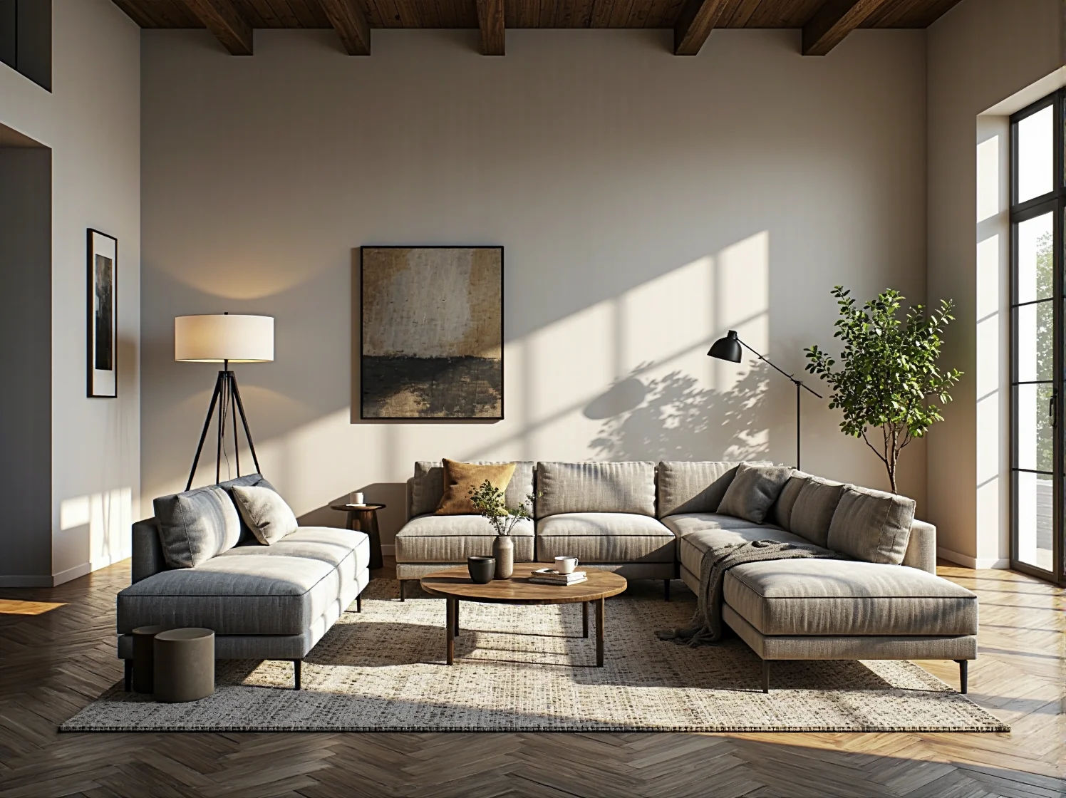 Duży żyrandol do wysokiego sufitu elegancko wypełniający pustą przestrzeń w pokoju.