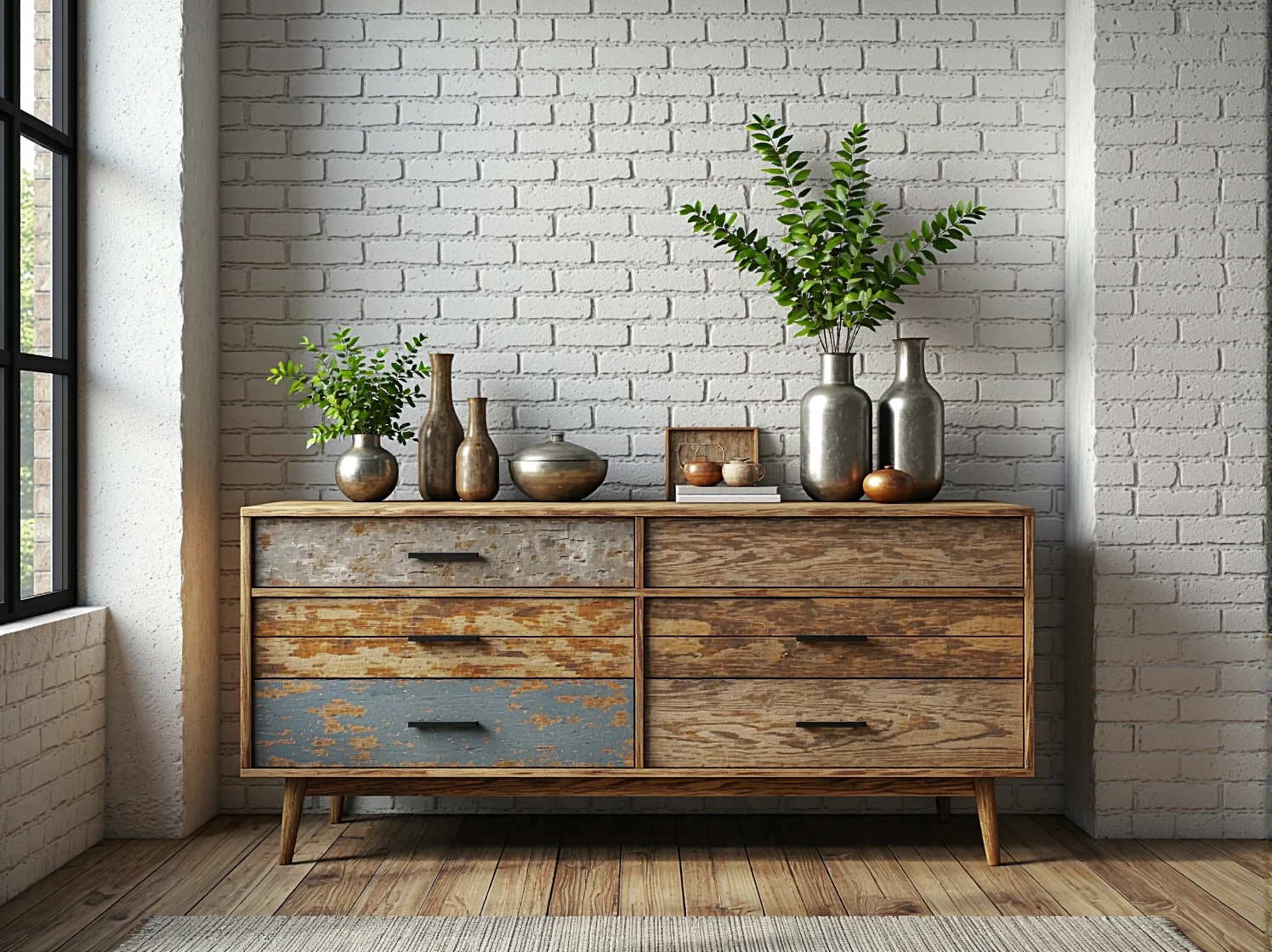 Efekt końcowy oczyszczenia drewna po zastosowaniu środka do usuwania farby w meblu loft.