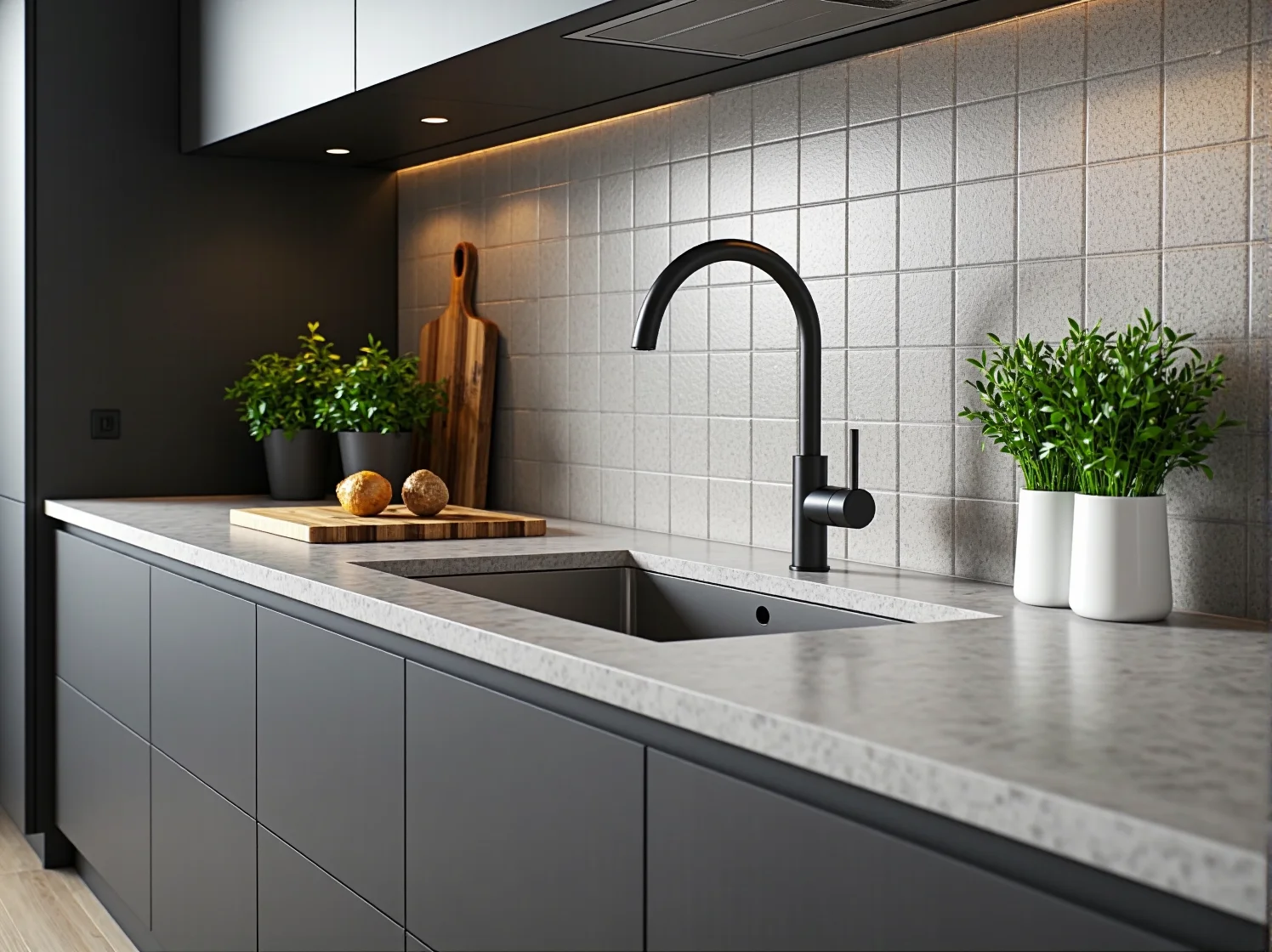 Funkcjonalne przechowywanie w małej kuchni: szafki z systemem cargo i kompaktowe meble.