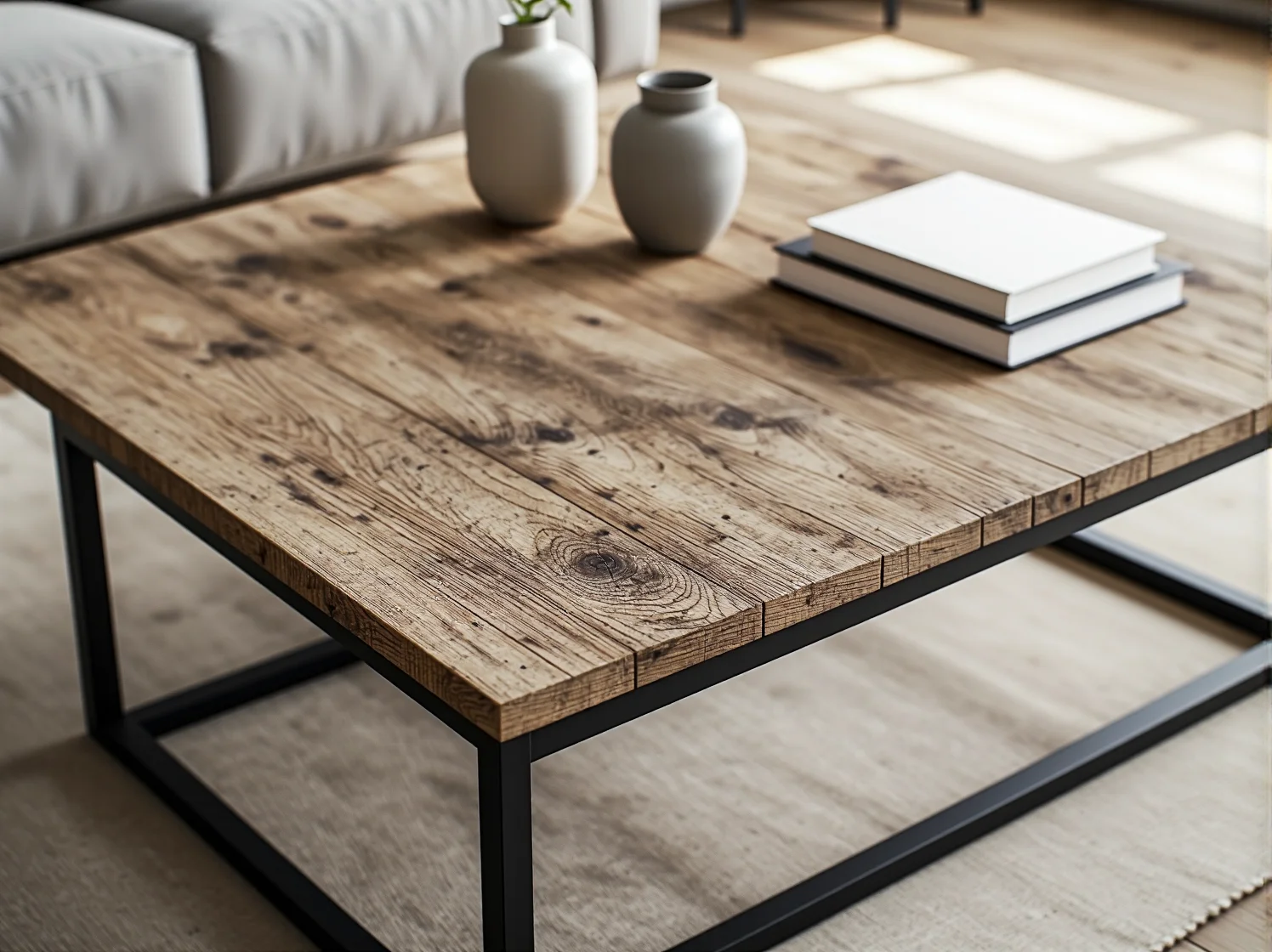 Przygotowanie drewnianego blatu do stolika kawowego, szlifowanie powierzchni przed połączeniem z metalem.