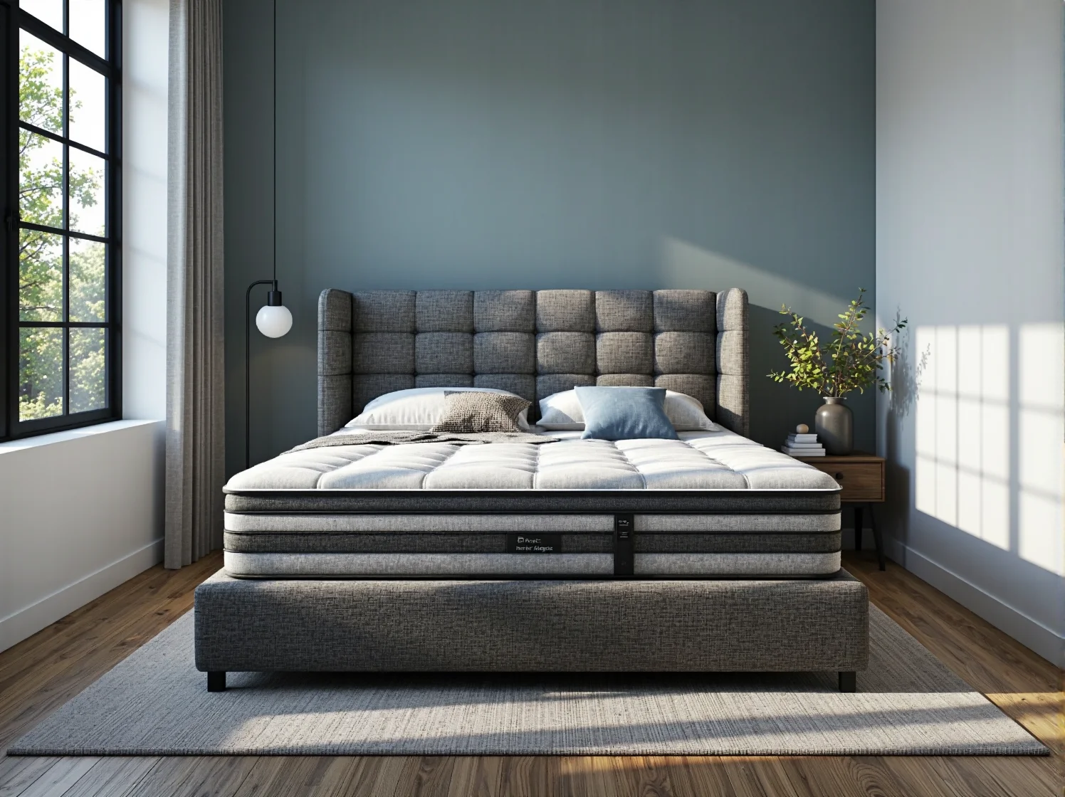 Para śpiąca komfortowo na materacu termoelastycznym, który dostosowuje się do ciała i chłodzi.