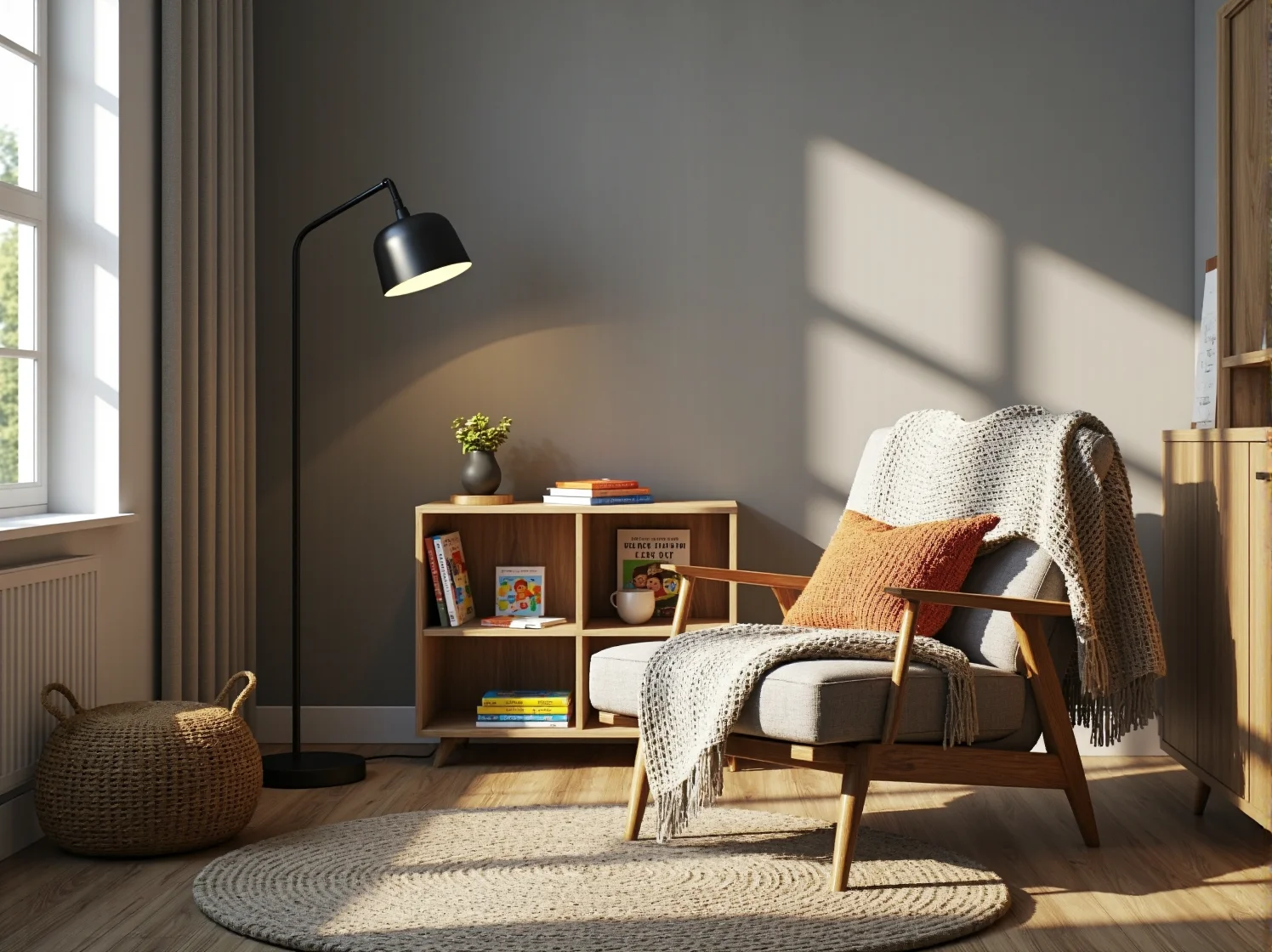 Kreatywne oświetlenie w pokoju dziecka. Wisząca lampa w kształcie chmurki i gwiazdki na ścianie inspirują do zabawy.