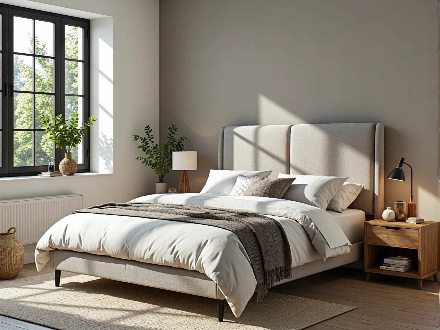 Czarna metalowa lampa fabryczna oświetlająca drewniany stół w jadalni typu loft.