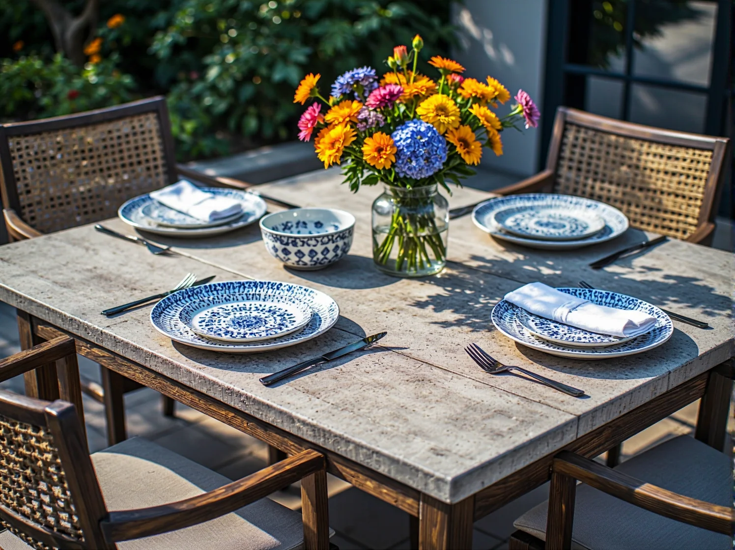 Kompaktowy stolik na mały taras lub balkon idealny do porannej kawy.