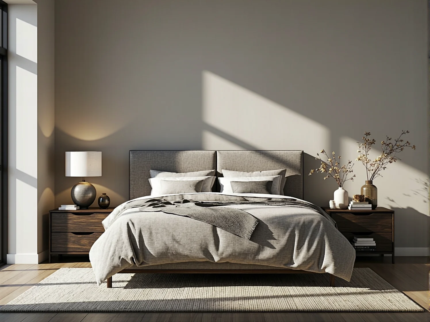 Sypialnia z łóżkiem wyposażonym w materac z technologią PCM, gwarantujący uczucie świeżości latem.