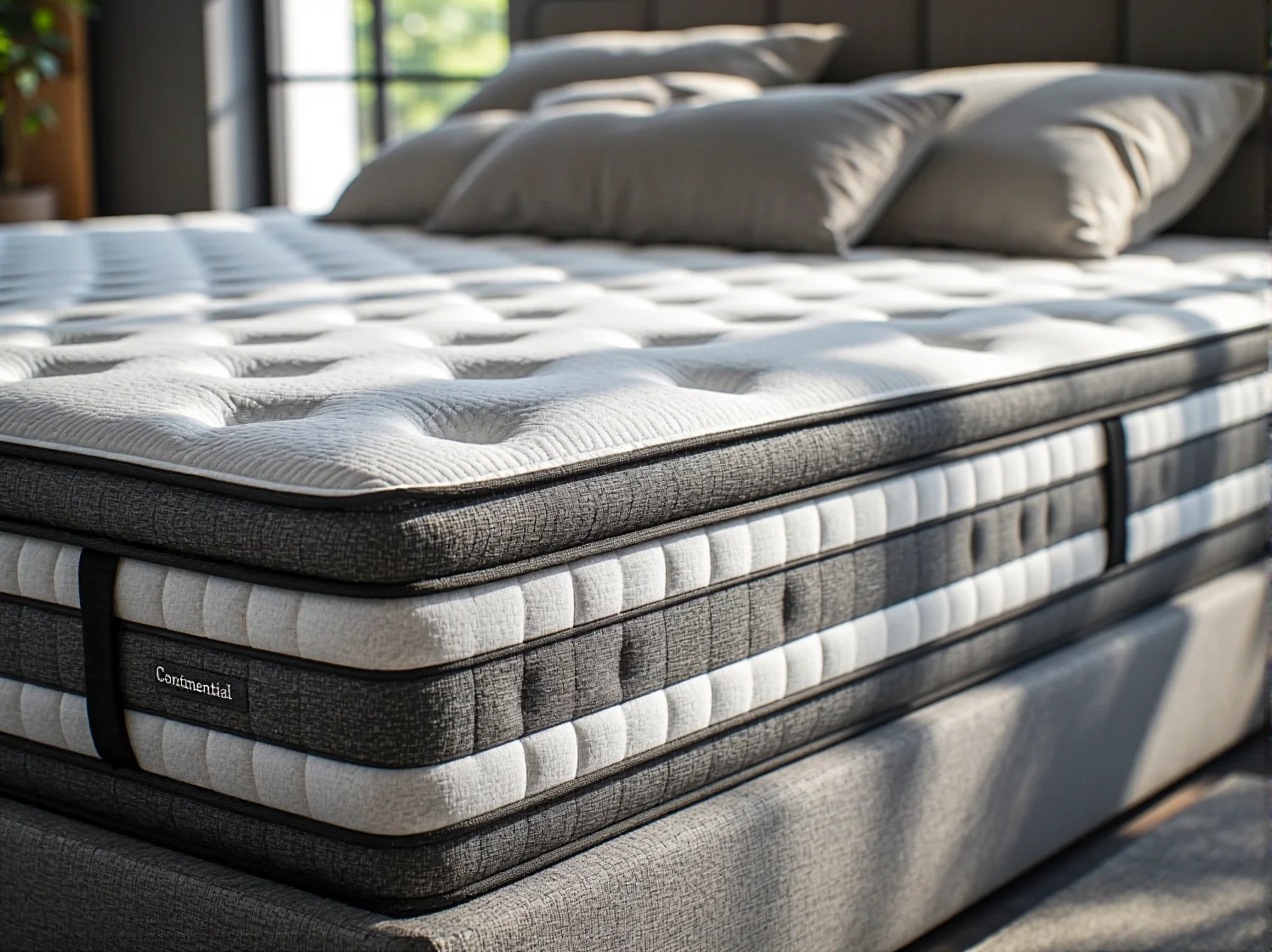 Zbliżenie na materac z żelem chłodzącym, który aktywnie reguluje temperaturę ciała i zapobiega poceniu.