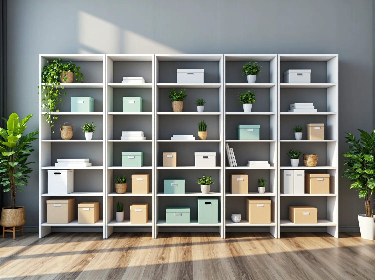 Praktyczne regały modułowe do biura pozwalające na elastyczną aranżację wnętrz.