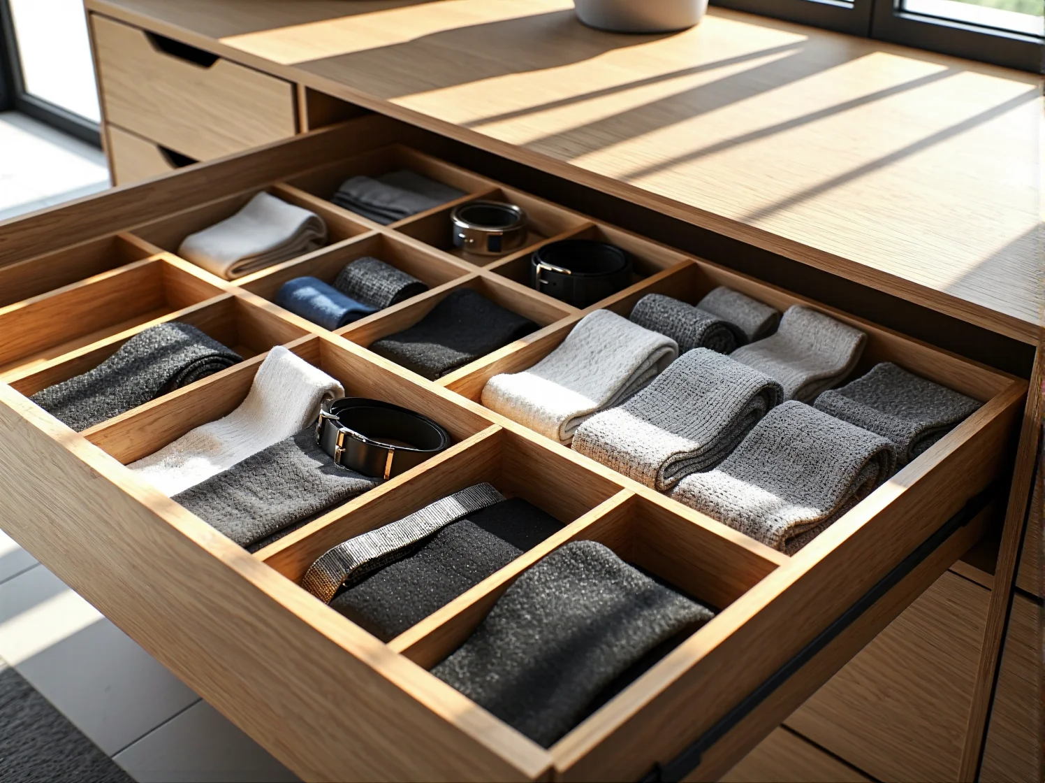 Nowoczesna komoda Systema Pro z systemem organizacji wnętrza szuflad.