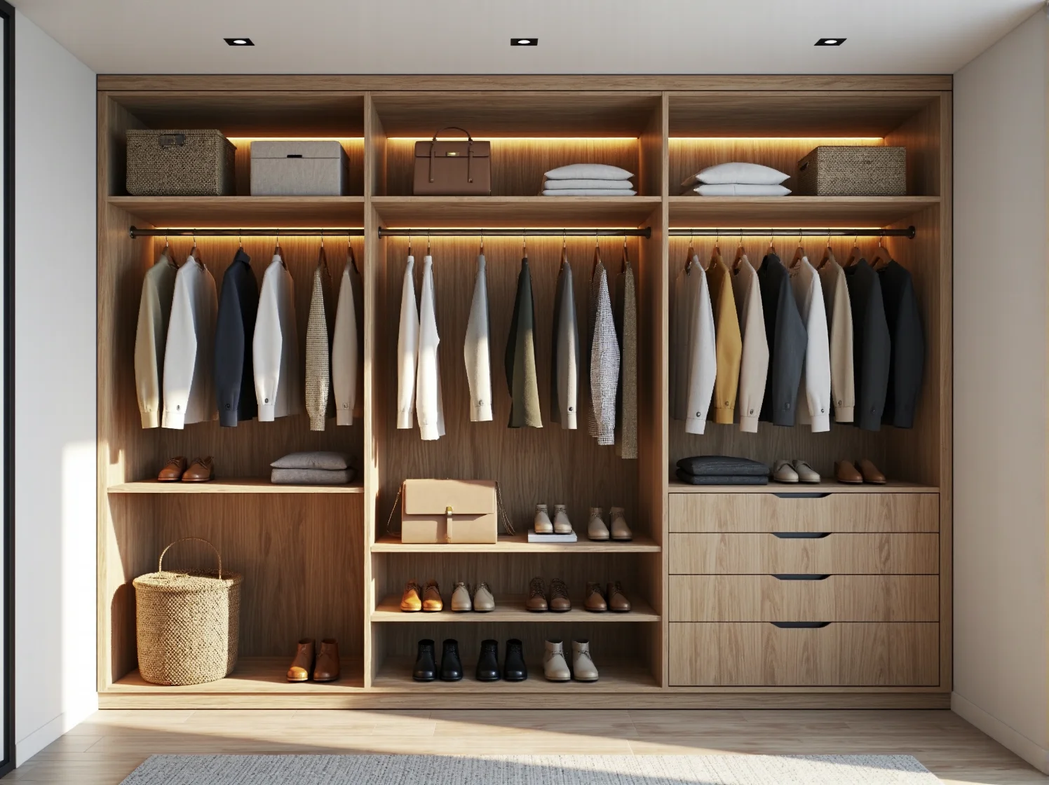 Elastyczny system przechowywania: szafa modułowa dopasowana do wymiarów nowoczesnego wnętrza.