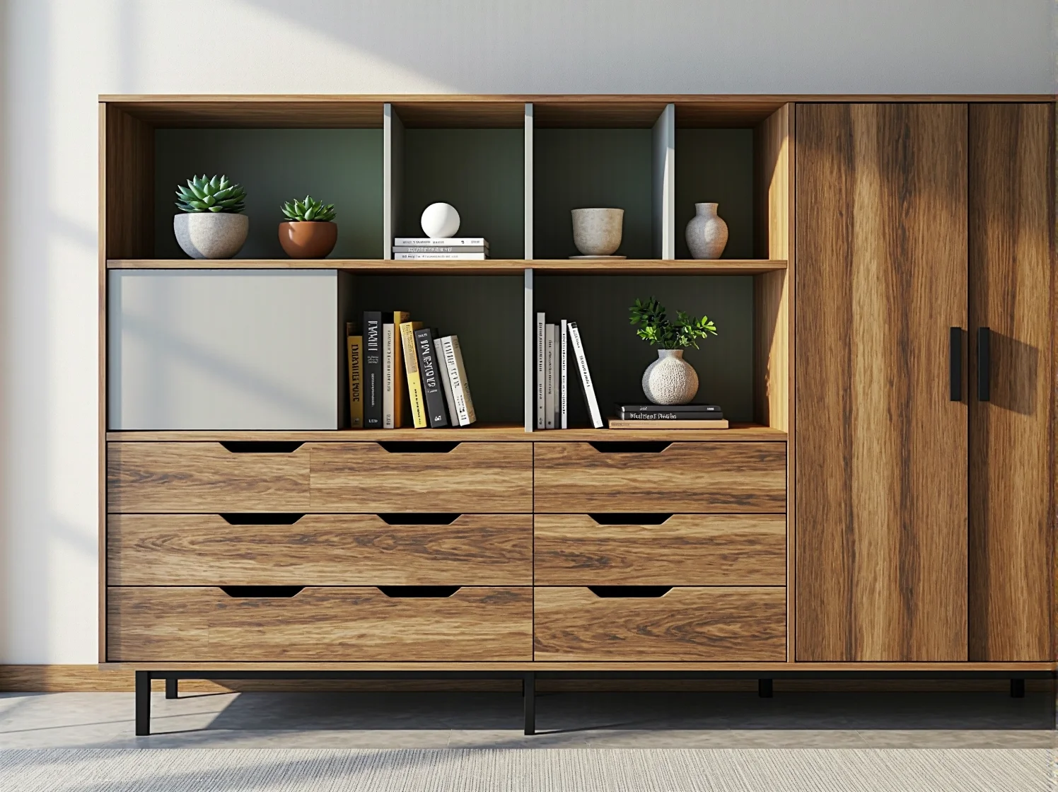 Nowoczesna, szara komoda modułowa z metalowymi uchwytami - hit rankingu mebli 2025.