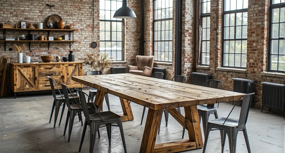 Duży stół jadalniany z drewna sosnowego w stylu loftowym