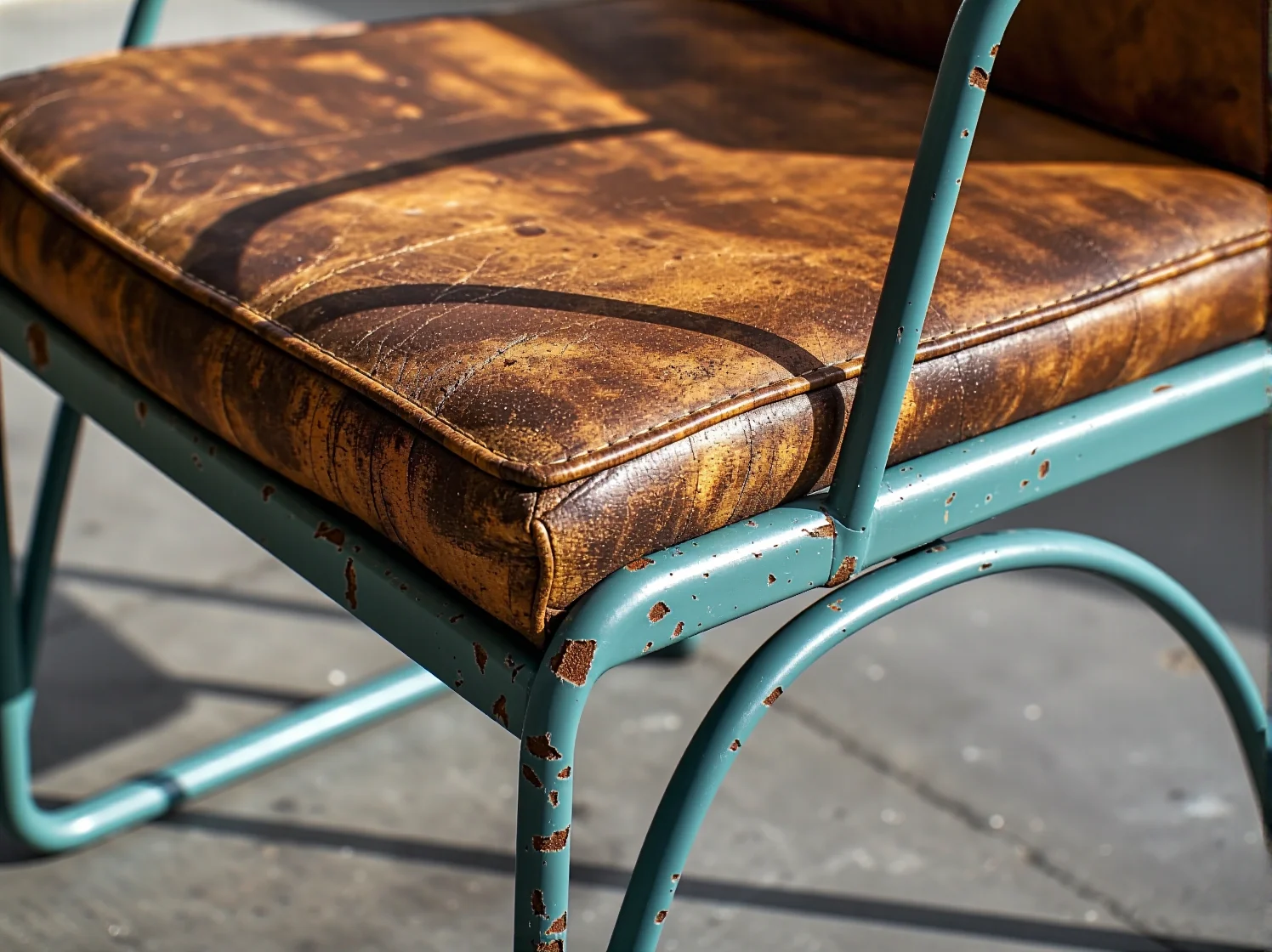 Proces usuwania rdzy ze starej ramy metalowej przy użyciu szczotki drucianej i preparatów.