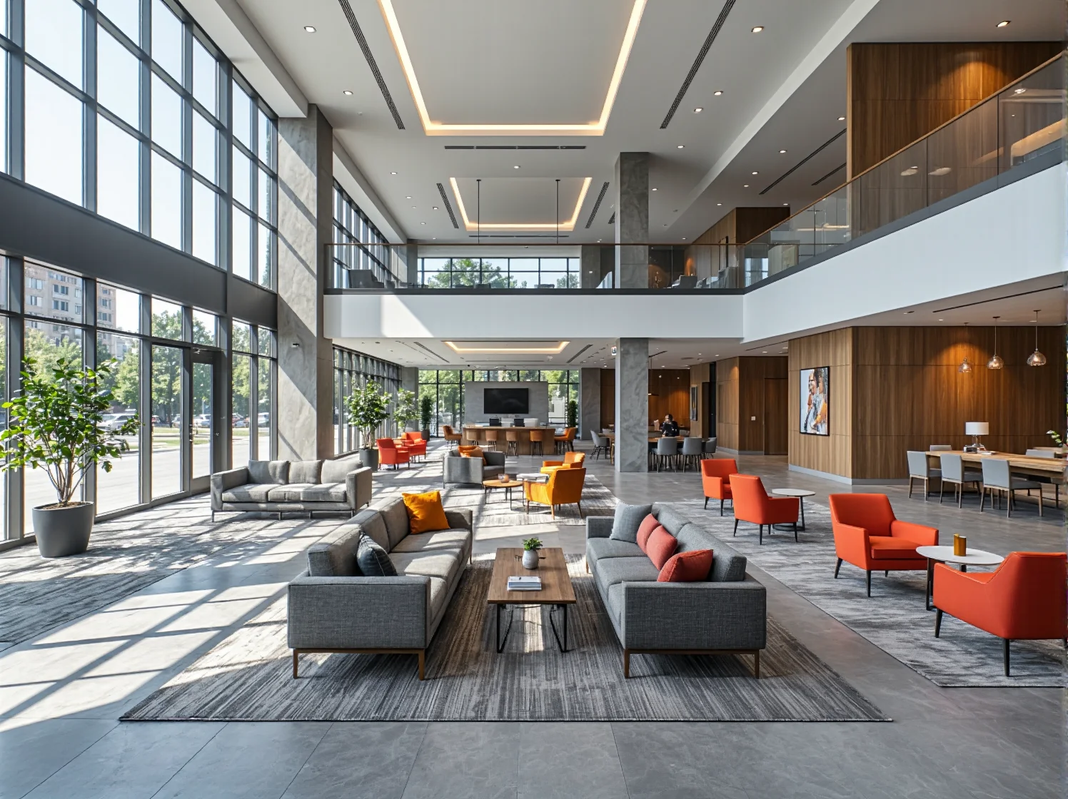 Wygodny fotel wypoczynkowy w nowoczesnym lobby hotelowym.