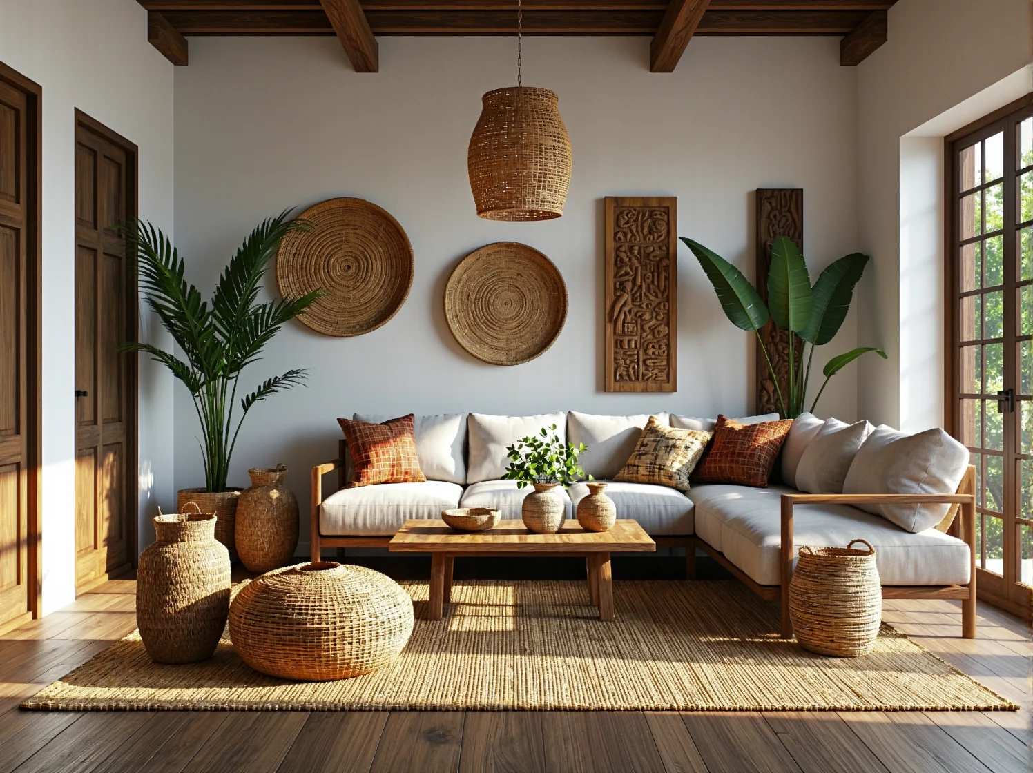 Wygodny narożnik w stylu kolonialnym idealny do relaksu w klimatycznym wnętrzu podróżnika.